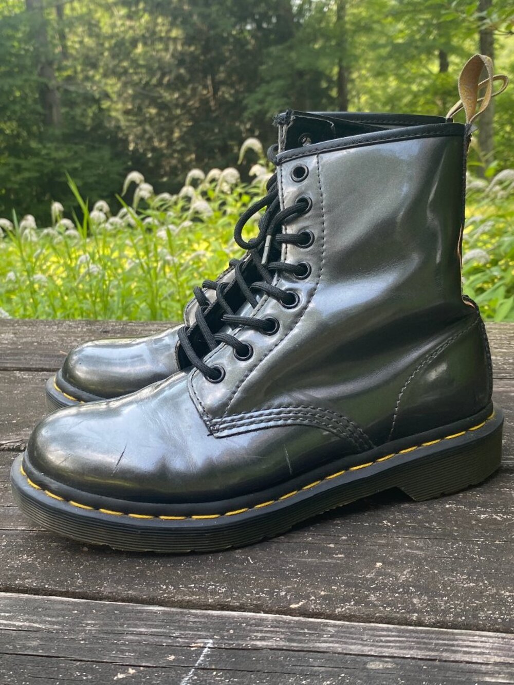 Doc Martens Vegan Chrome 1460 Lace up Combat Boots - Size 7 USA Women's